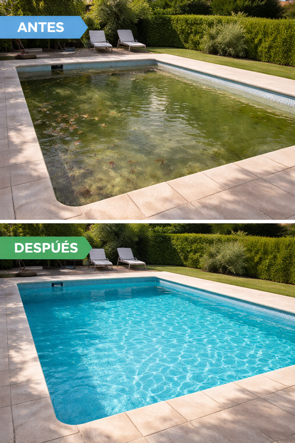 Antes y después – limpieza de piscina