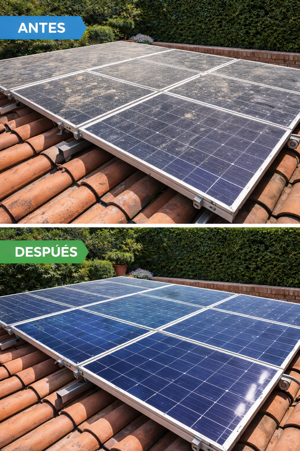 Antes y después – limpieza de placas solares